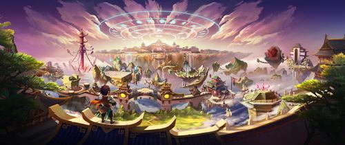 气势恢宏的手绘蜀山远景，游戏实际画面云雾环绕更仙更美